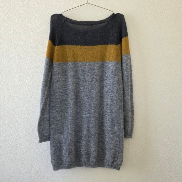 Nioi Italy Colorblock Mohair Wool Blend Sweater Dress Gray Mustard Womens Size L - Picture 6 of 9
